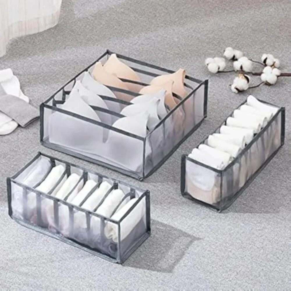 3 Set Underwear Organizer, Foldable Bra Underwear Drawer Organizer Divider Bins